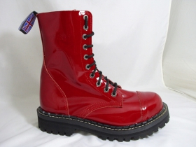 Steadys kožené topánky 10 dierkové  červené - vysokolesklé s prešívanou oceľovou špičkou 